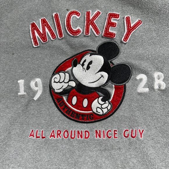 Disney Vintage Grey Fleece Sweatshirt Mickey Mouse Patch Size XL 28x28 - Picture 3 of 7